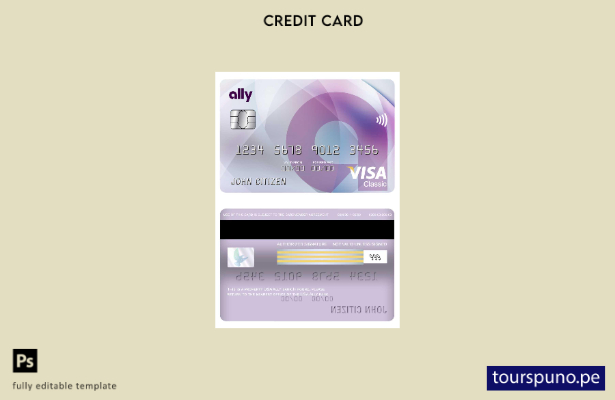 lista para imprimir plantilla de tarjeta clásica de visa bancaria USA Ally